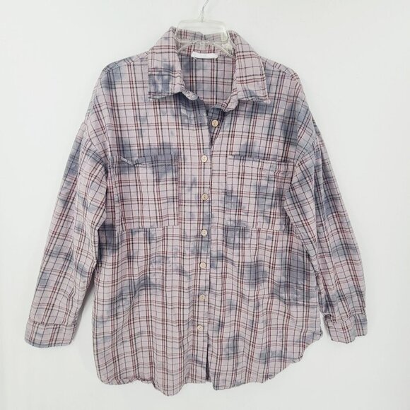 Talulah Women's Long Sleeve Button Down Shirt Plaid Tie Dye Bleach  Size S - Picture 1 of 9